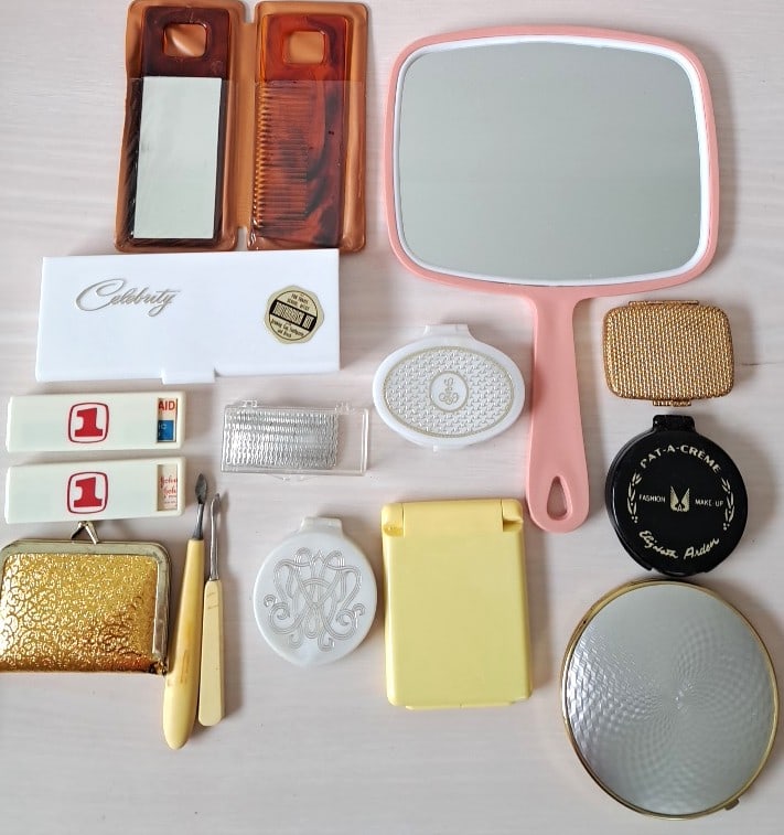 Vintage Vanity & Makeup Lot: Revlon Compact, Colgate Dental Kit, Mirrors & Combs (1 of 11)