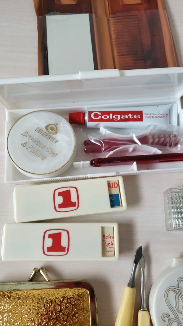 Vintage Vanity & Makeup Lot: Revlon Compact, Colgate Dental Kit, Mirrors & Combs - 3