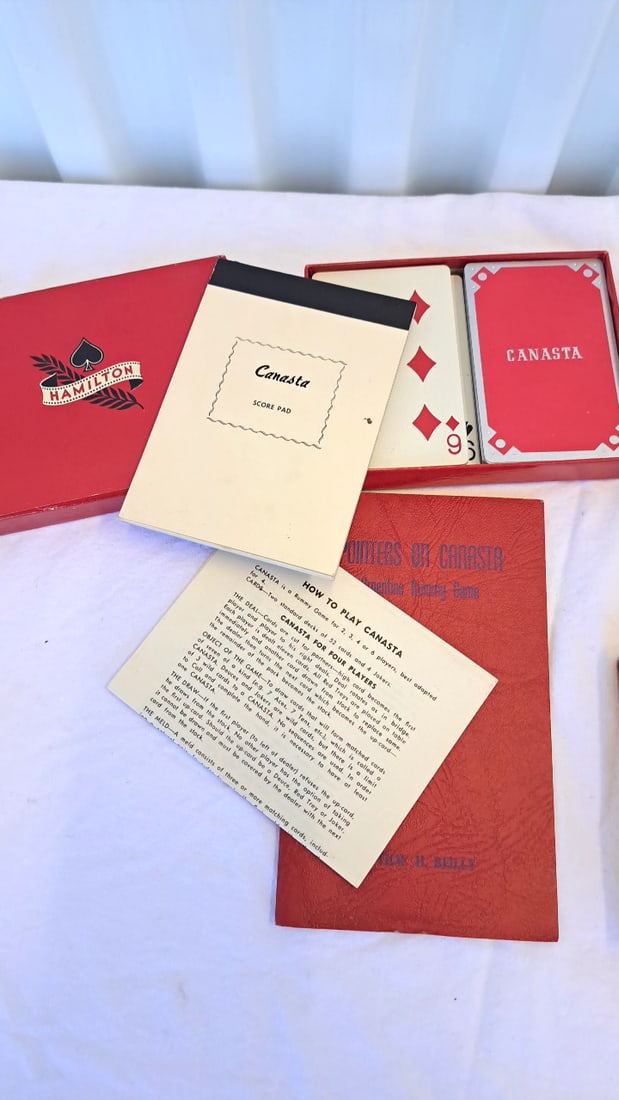 Hamilton Canasta, Milton Bradley Cribbage Board & Halsam Double Six Dominoes Game Lot - 2