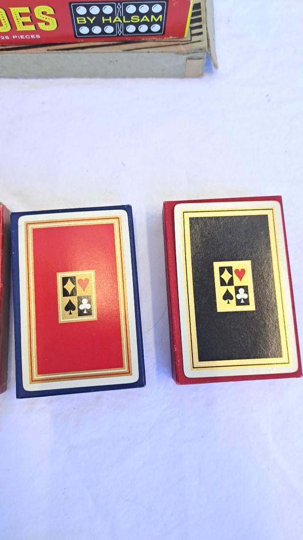 Hamilton Canasta, Milton Bradley Cribbage Board & Halsam Double Six Dominoes Game Lot - 7