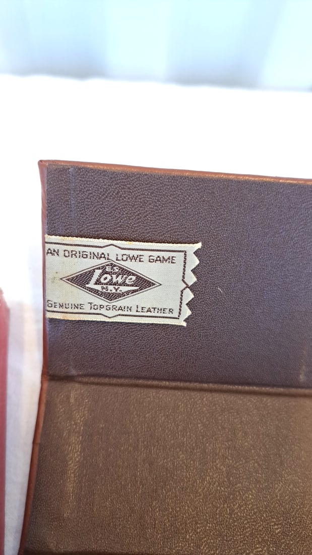 E.S. Lowe Poker Chip Set In Brown Top Grain Leather Case With Usu Playing Cards - 2