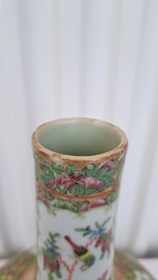 Chinese Famille Rose Porcelain Bottle Vase With Figures, Birds And Floral Panels - 2