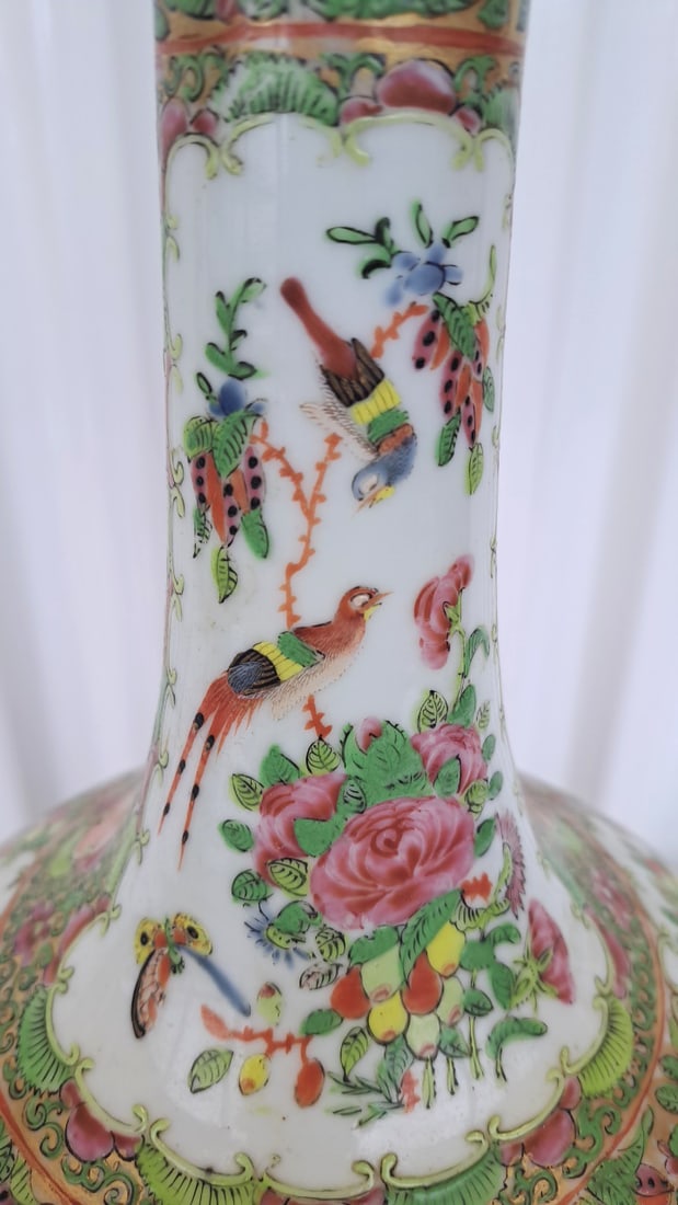 Chinese Famille Rose Porcelain Bottle Vase With Figures, Birds And Floral Panels - 3