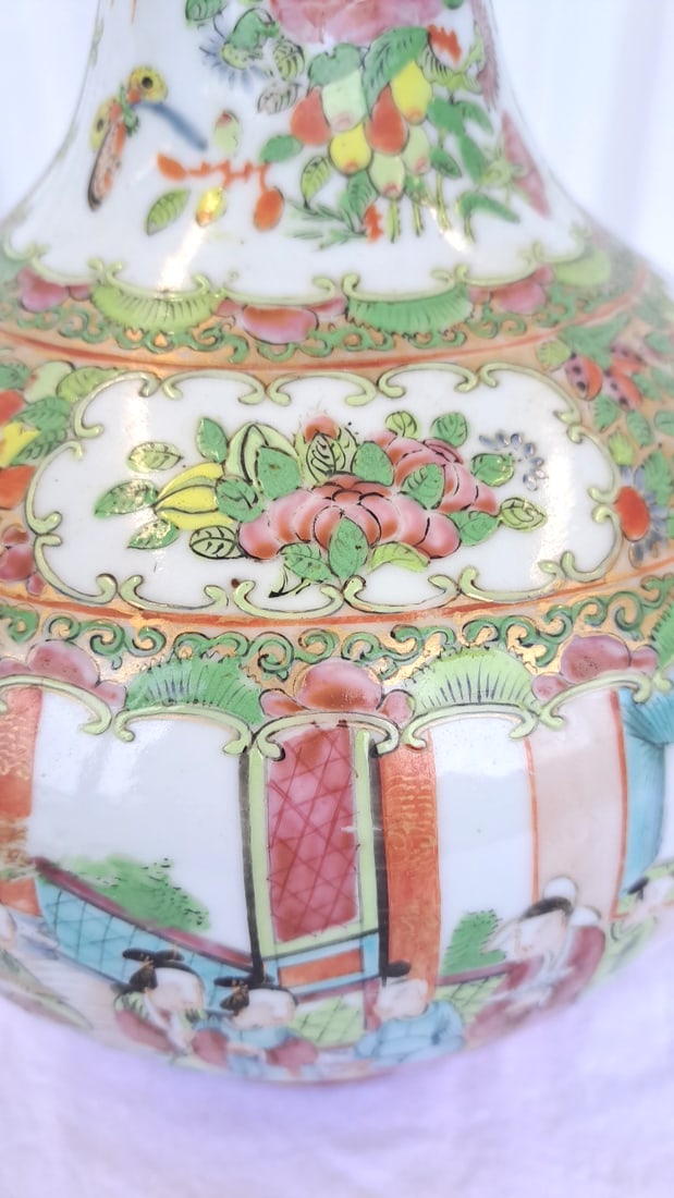 Chinese Famille Rose Porcelain Bottle Vase With Figures, Birds And Floral Panels - 4