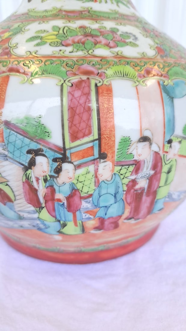 Chinese Famille Rose Porcelain Bottle Vase With Figures, Birds And Floral Panels - 5