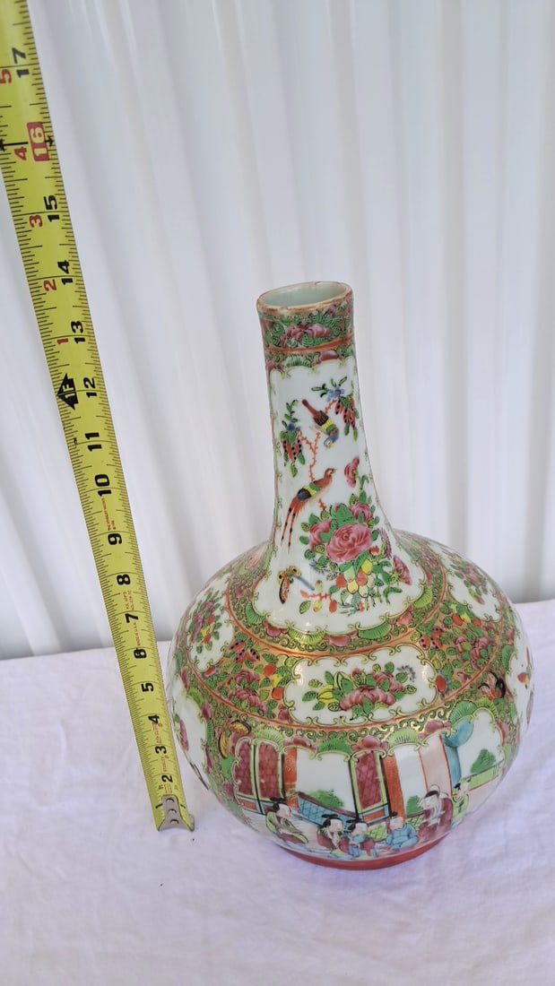 Chinese Famille Rose Porcelain Bottle Vase With Figures, Birds And Floral Panels - 6
