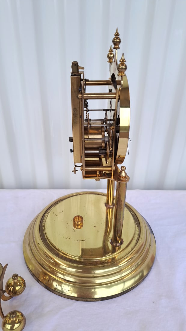 Kundo Kieninger & Obergfell German Brass 400-day Anniversary Clock With Glass Dome - 7