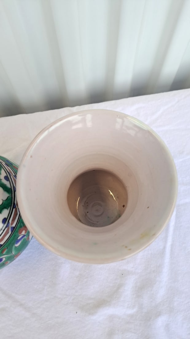 Hand-painted Rhodes Ceramic Vases Green Blue Floral Bottle Vase And Flared Bowl - 8