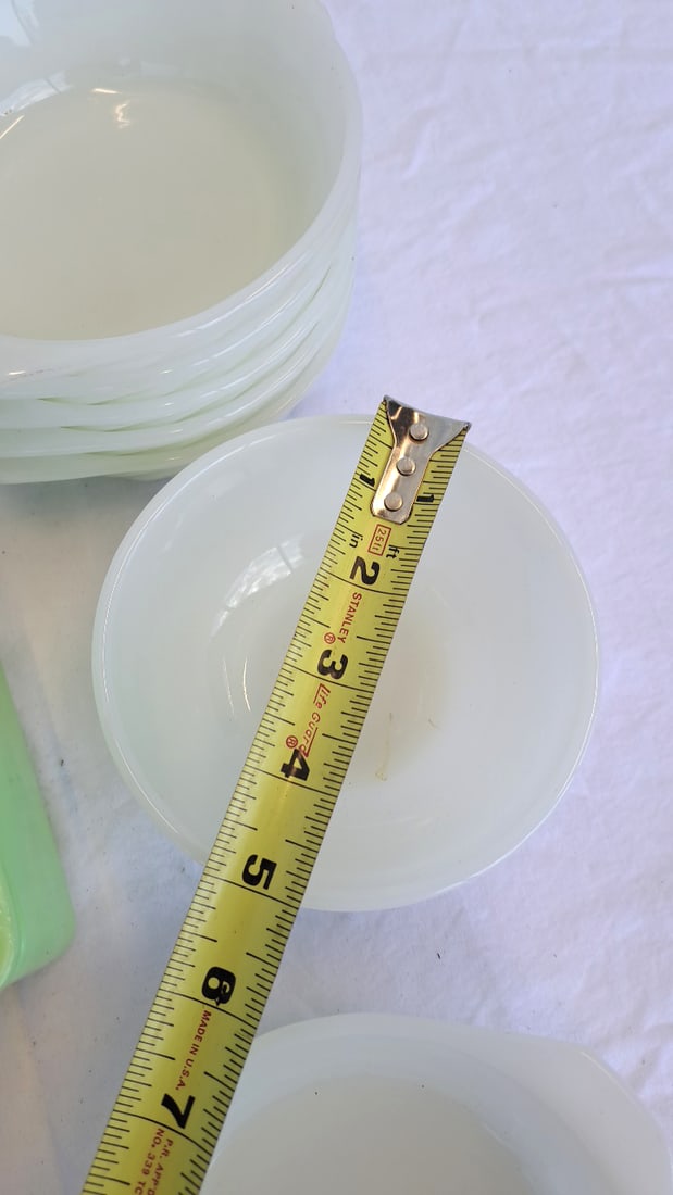 Green Jadeite Square Lidded Refrigerator Dish 9 Anchor Hocking White Milk Glass Swirl Bowls - 6