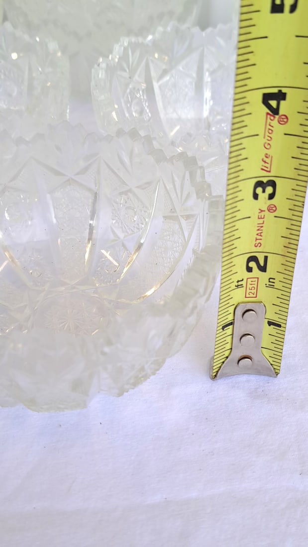 8 American Brilliant Cut Dessert Bowls, Sawtooth Rim Starburst Pattern - 6