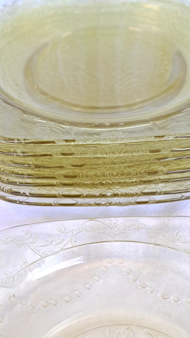 8 Madrid Amber Depression Glass Square Salad Plates 6in - 2