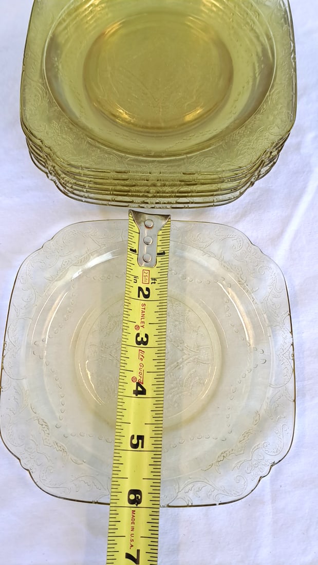 8 Madrid Amber Depression Glass Square Salad Plates 6in - 3