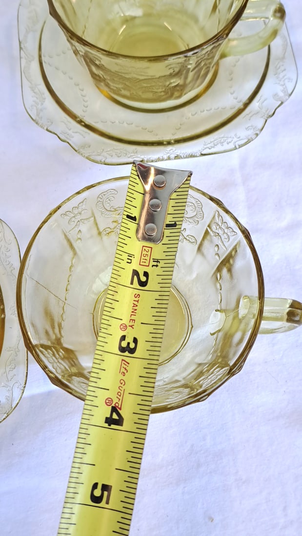 Amber Madrid Depression Glass 8 Saucers 4 Cups - 3