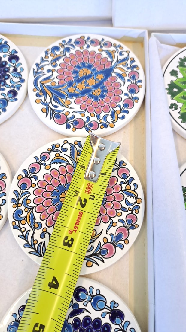 Narchos Handmade In Greece Round Ceramic Floral Coasters, Set Of 12 - 2