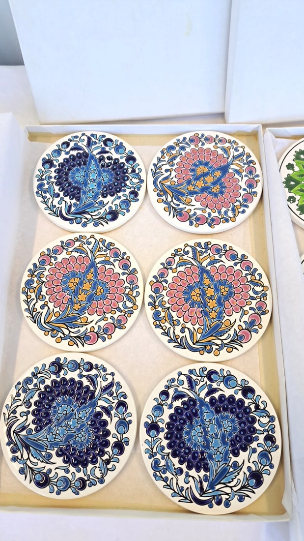Narchos Handmade In Greece Round Ceramic Floral Coasters, Set Of 12 - 3