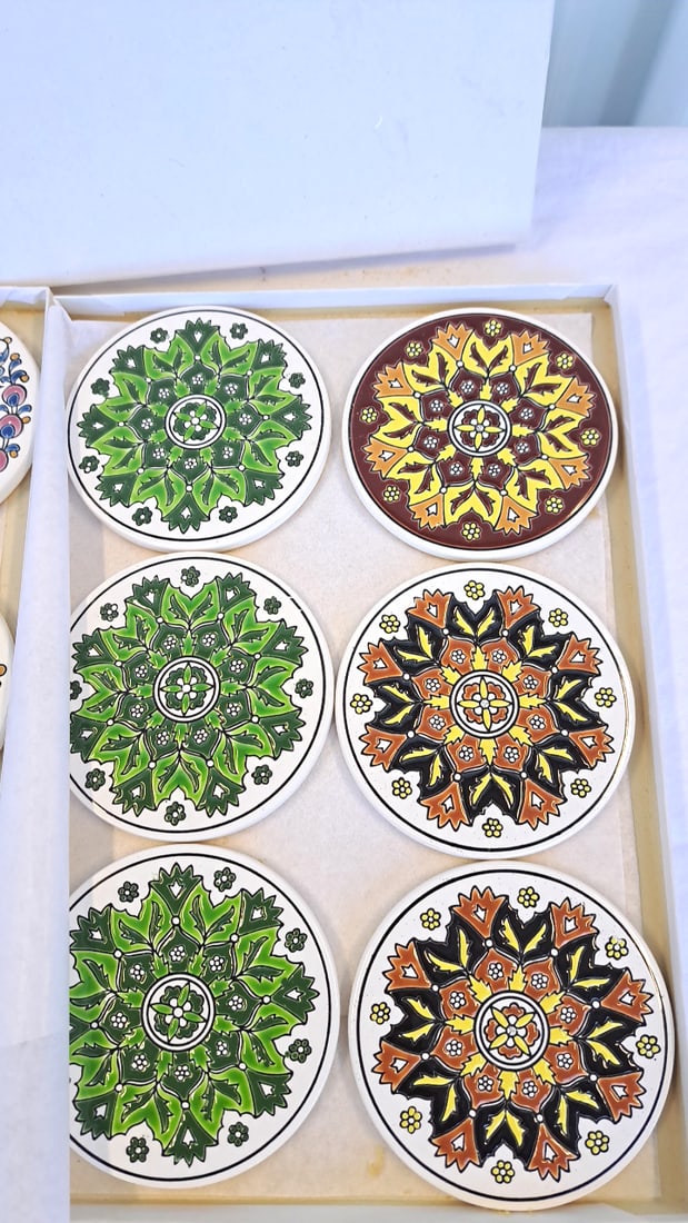 Narchos Handmade In Greece Round Ceramic Floral Coasters, Set Of 12 - 4