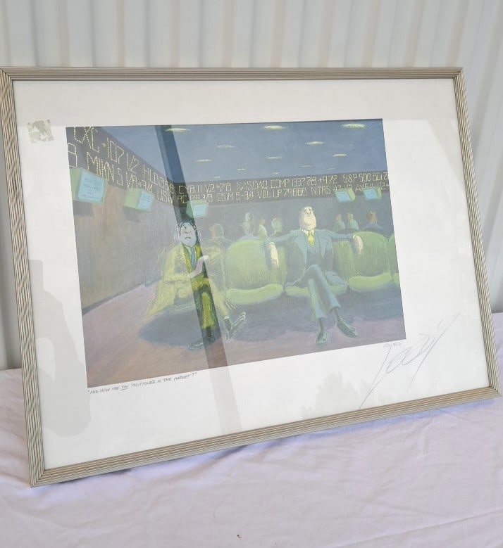 Stock Market Cartoon Ltd Ed Print 150550 Silver Frame Signed Leedy - 2