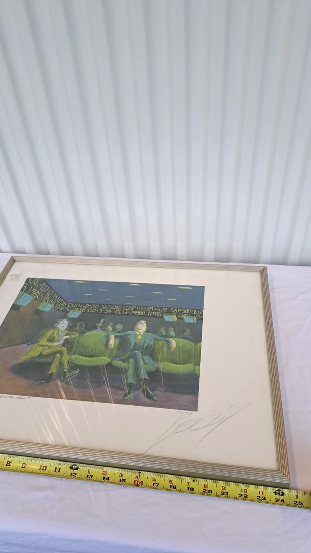Stock Market Cartoon Ltd Ed Print 150550 Silver Frame Signed Leedy - 9