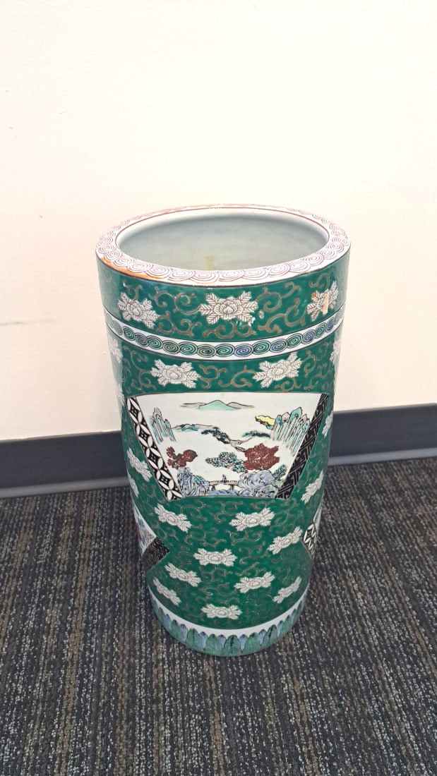 Chinese Porcelain Umbrella Stand With Floral Landscape Panels - 2