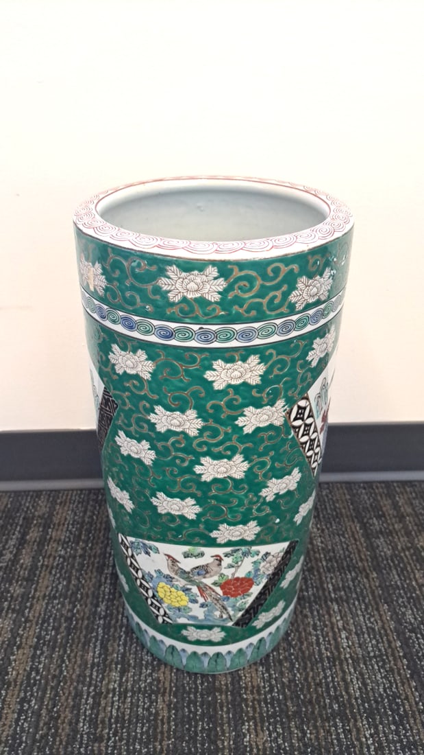 Chinese Porcelain Umbrella Stand With Floral Landscape Panels - 3