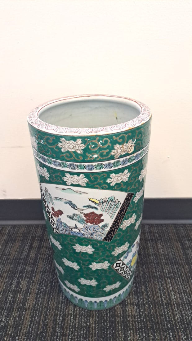 Chinese Porcelain Umbrella Stand With Floral Landscape Panels - 4