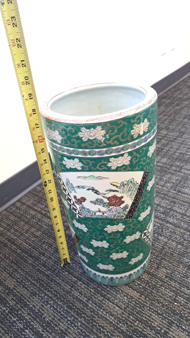 Chinese Porcelain Umbrella Stand With Floral Landscape Panels - 9