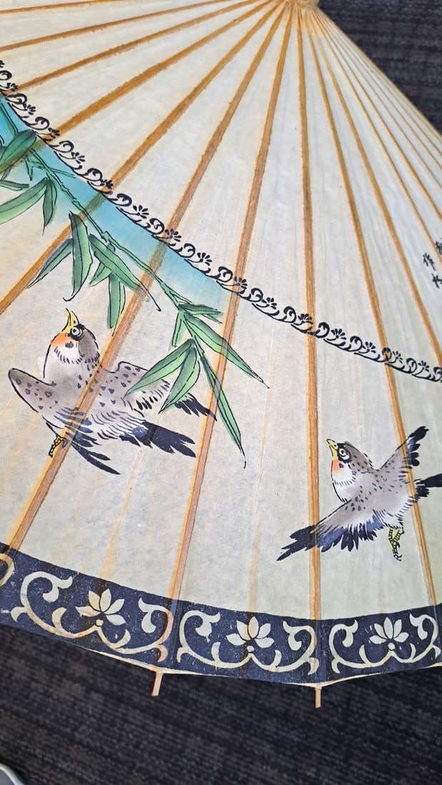 4 Bamboo Paper Parasol Umbrellas, Painted Designs - 5