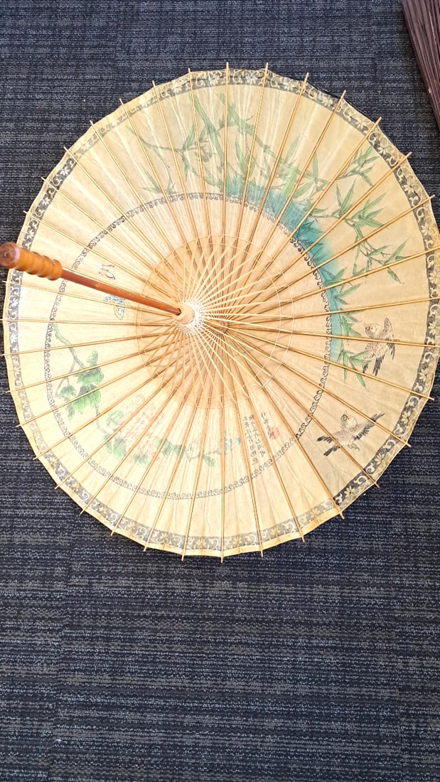 4 Bamboo Paper Parasol Umbrellas, Painted Designs - 6