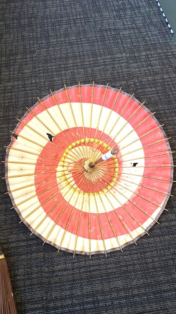 4 Bamboo Paper Parasol Umbrellas, Painted Designs - 7