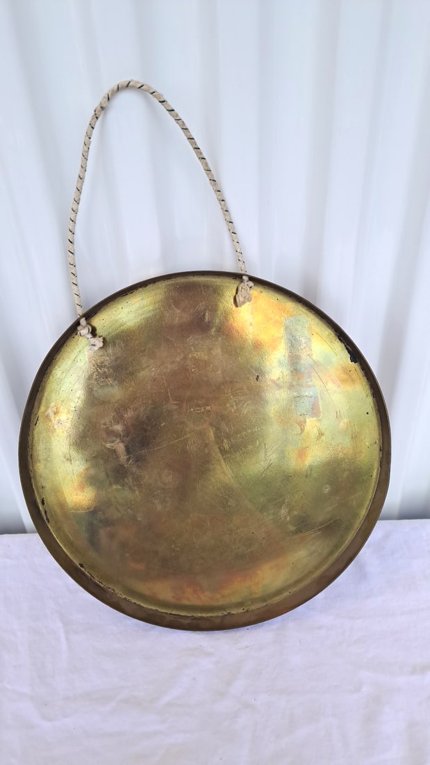 Brass Egyptian Revival Wall Hanging Tray Plaque With Rope Hanger, 10 In - 4