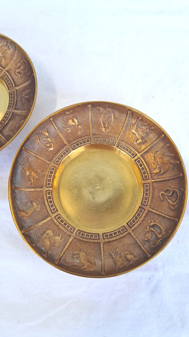 Pair Of Made In Korea Brass Zodiac Animal Decorative Bowls - 2