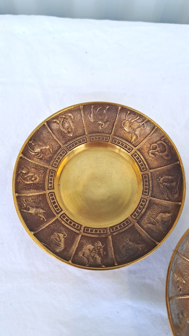 Pair Of Made In Korea Brass Zodiac Animal Decorative Bowls - 3