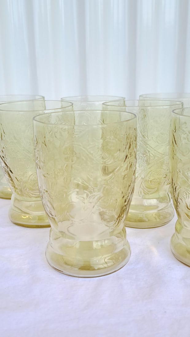 8 Madrid Amber Depression Glass Footed Glass Tumblers - 2