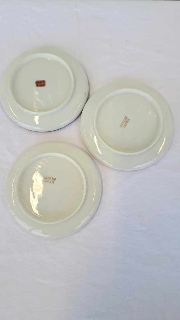 3 Japanese Porcelain Demitasse Cup Saucer Sets, Gilt Landscape And Floral Designs - 8