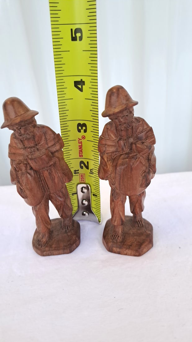 Pair Of Carved Wood Peasant Figurines - 2