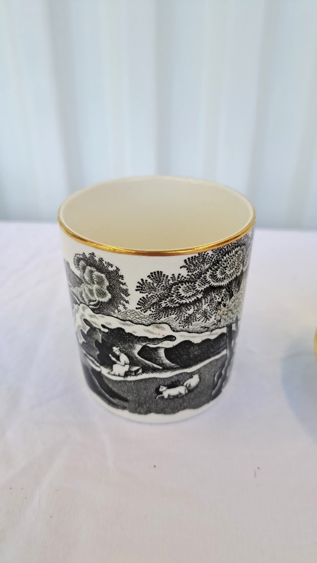 Copeland Spodes Italian Porcelain Cup And Saucer With Gold Rim, Scenic Landscape - 3