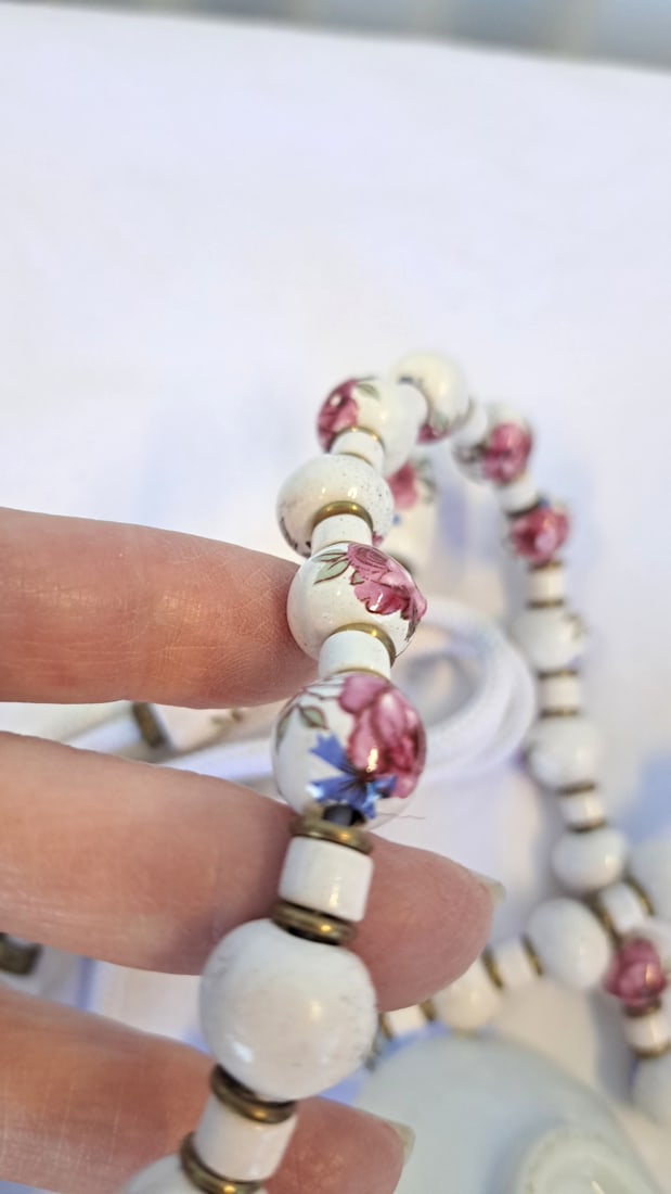 Porcelain Vanity Lot Dresden Lace Dancer, Floral Picture Frame,, Beads, Love Is Kind Ring Dish - 14