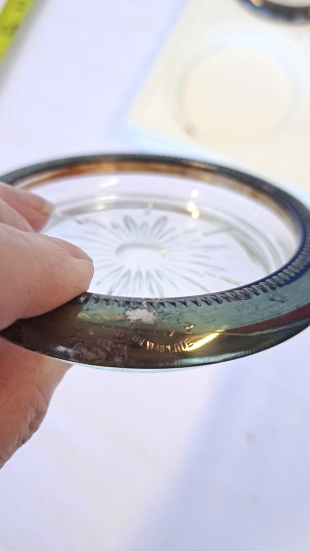 Leonard Italy Crystal And Silver Plate Coaster Ashtray Set Of 4 In Box - 5