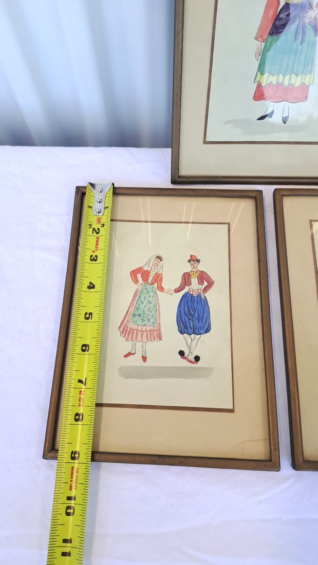3 Framed Greek Folk Costume Watercolor Illustrations - 2