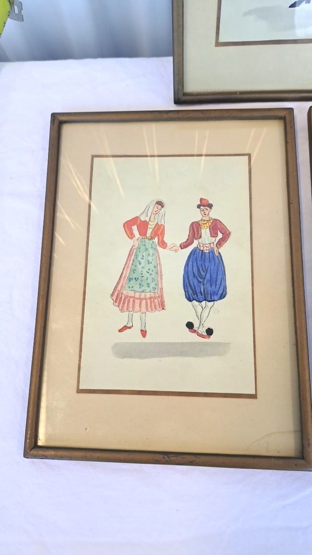 3 Framed Greek Folk Costume Watercolor Illustrations - 4