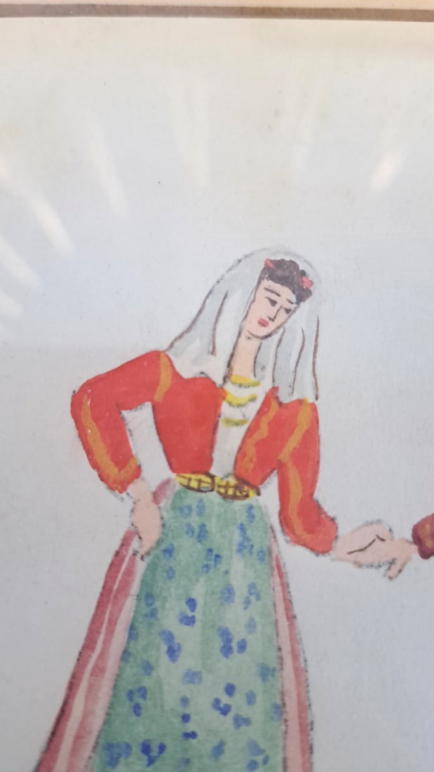 3 Framed Greek Folk Costume Watercolor Illustrations - 5