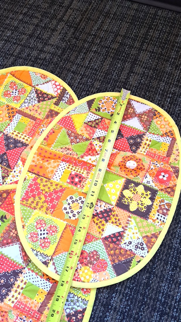 6 Oval Faux Quilted Patchwork Placemats Yellow Reversible - 3