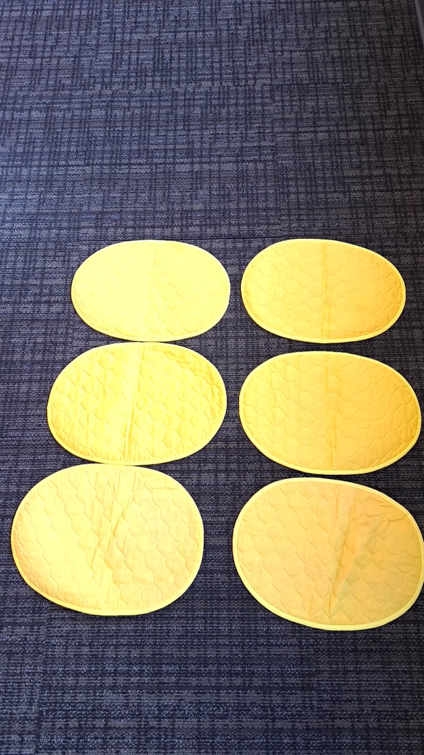 6 Oval Faux Quilted Patchwork Placemats Yellow Reversible - 5