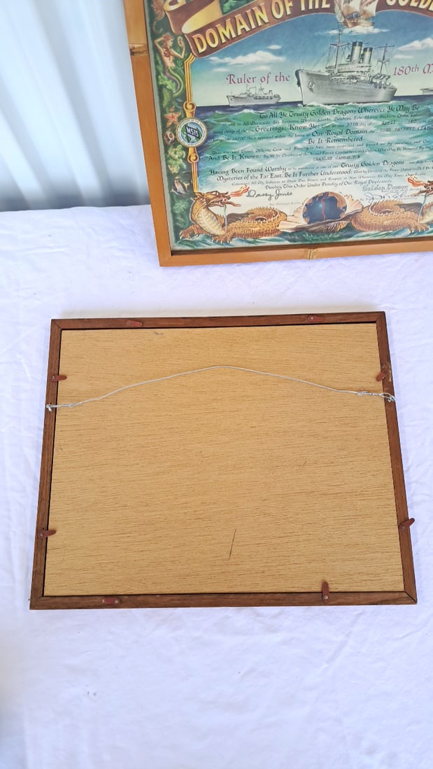 Pair Framed Domain Of The Golden Dragon 180th Meridian Certificates, Usns Barrett T-ap-196 - 7