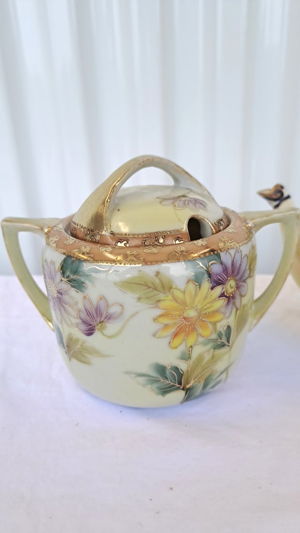 Hand Painted Nippon Porcelain Teapot And Pot With Ladle - 2