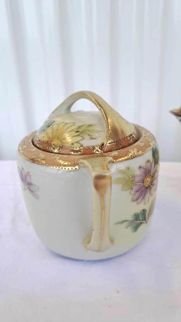 Hand Painted Nippon Porcelain Teapot And Pot With Ladle - 3