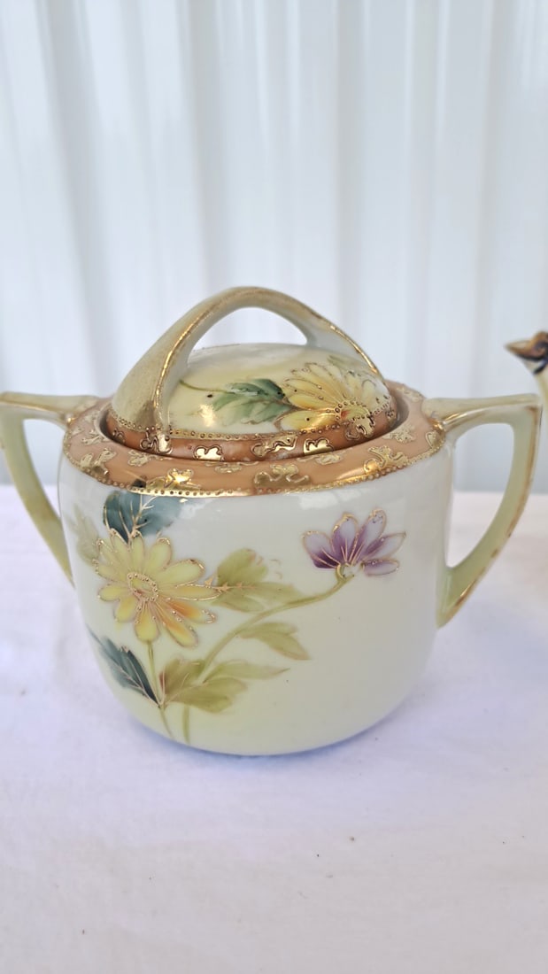 Hand Painted Nippon Porcelain Teapot And Pot With Ladle - 4