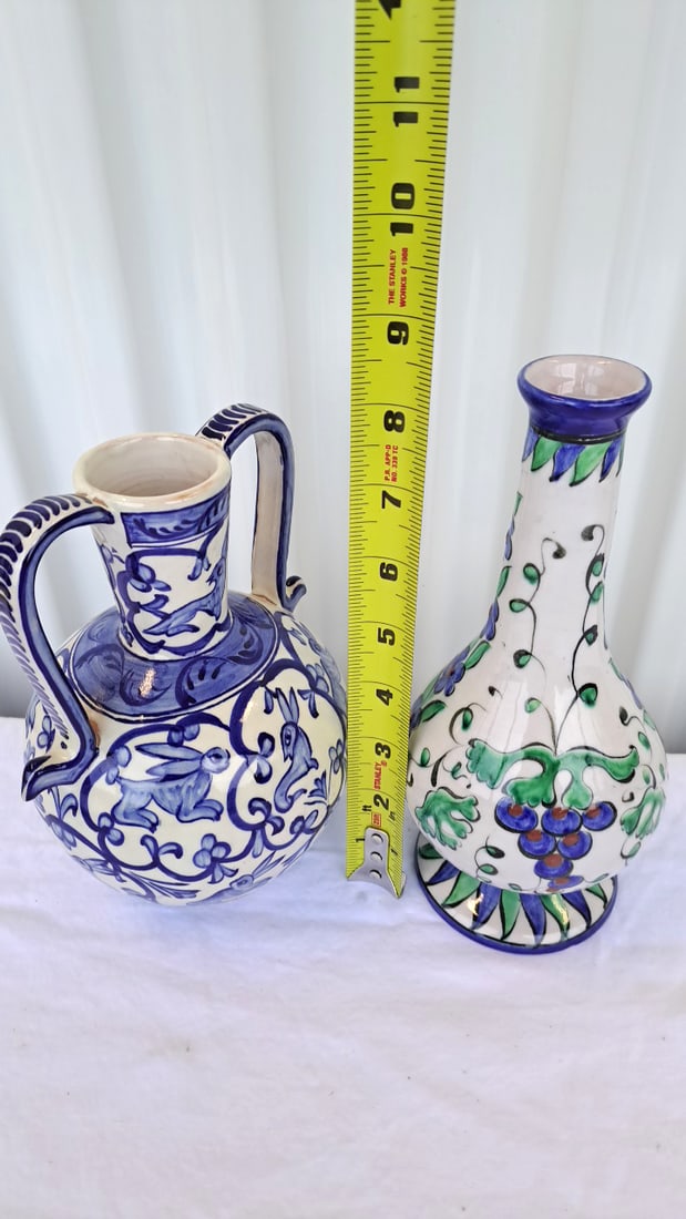 Pair Of Hand-painted Ceramic Rhodes Pottery Vase And Jug - 7
