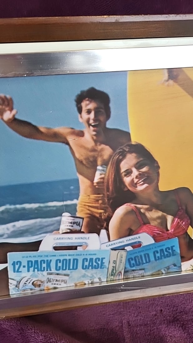 Olympia Beer 12-pack Cold Case Lighted Advertising Sign, Beach Scene - 2