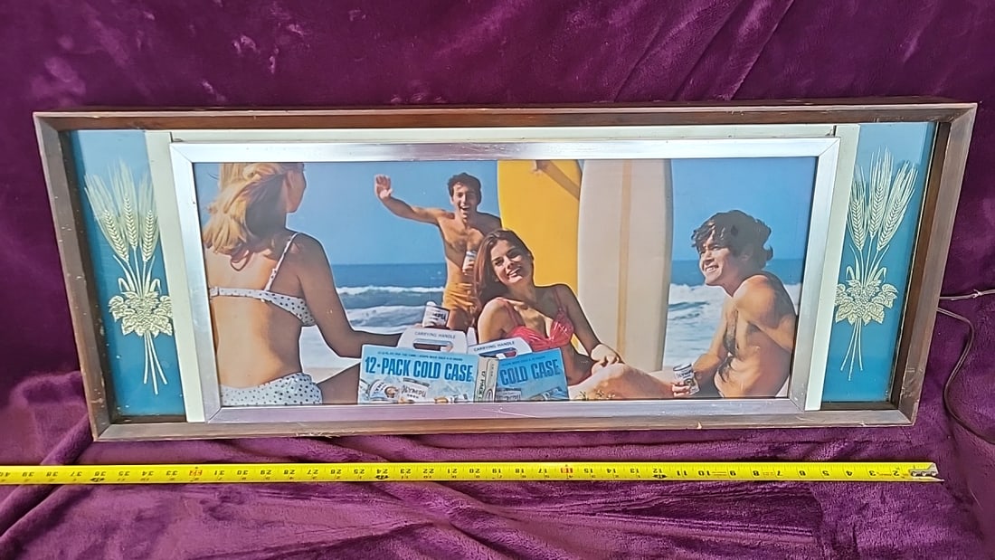 Olympia Beer 12-pack Cold Case Lighted Advertising Sign, Beach Scene - 5